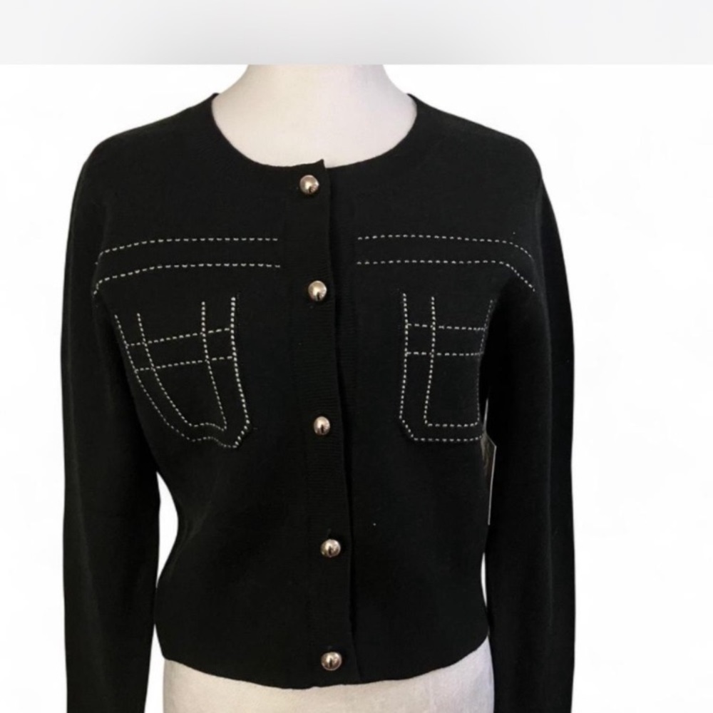 Clean girl,Classic black cardigan gold buttons, quiet luxury, 90’s chic